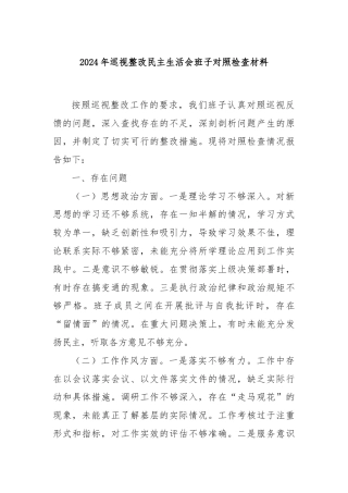 2024年巡视整改民主生活会班子对照检查材料