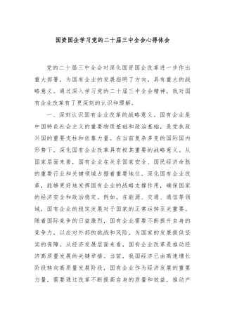 国资国企学习党的二十届三中全会心得体会