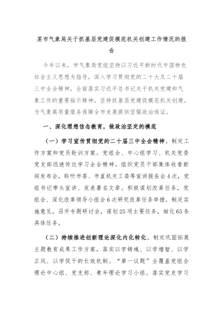 某市气象局关于抓基层党建促模范机关创建工作情况的报告