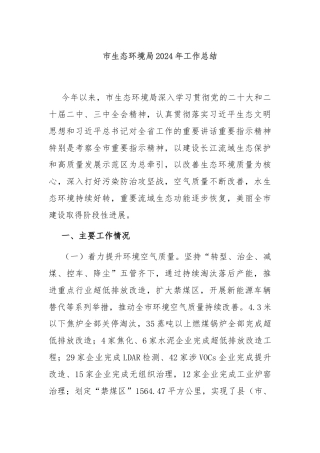 市生态环境局2024年工作总结