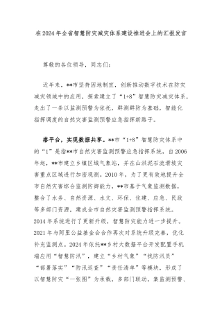 在2024年全省智慧防灾减灾体系建设推进会上的汇报发言