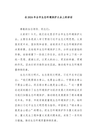 在2024年全市生态环境保护大会上的讲话