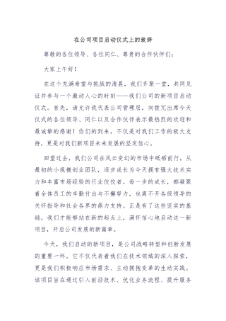 在公司项目启动仪式上的致辞
