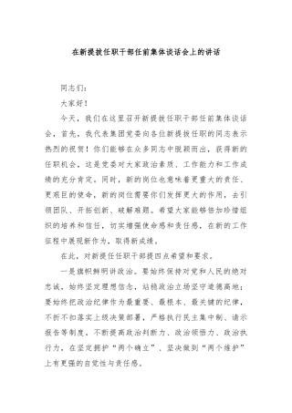 在新提拔任职干部任前集体谈话会上的讲话