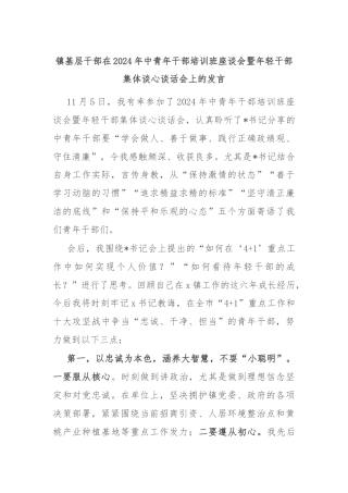 镇基层干部在2024年中青年干部培训班座谈会暨年轻干部集体谈心谈话会上的发言