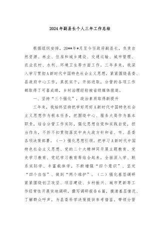2024年副县长个人三年工作总结