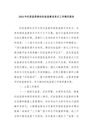 2024年纪委监委推动纪检监察信息化工作情况报告