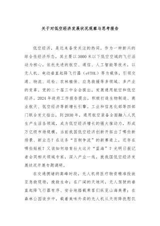 关于对低空经济发展状况观察与思考报告