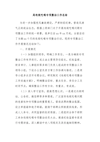 局违规吃喝专项整治工作总结