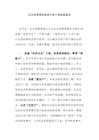 区应急管理局培养年轻干部经验做法