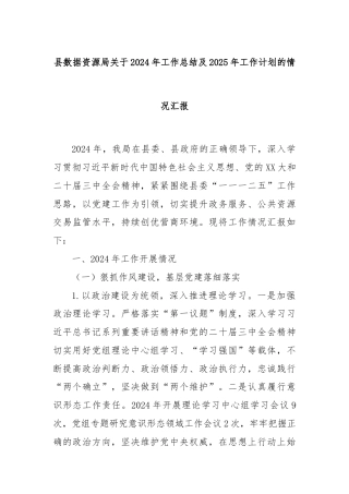 县数据资源局关于2024年工作总结及2025年工作计划的情况汇报