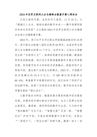 2024年世界互联网大会乌镇峰会隆重开幕心得体会