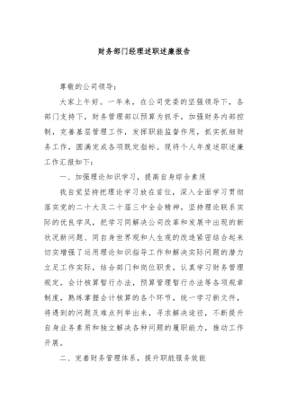 财务部门经理述职述廉报告