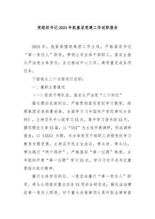 党组织书记2024年抓基层党建工作述职报告