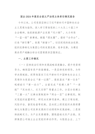 国企2024年落实全面从严治党主体责任情况报告