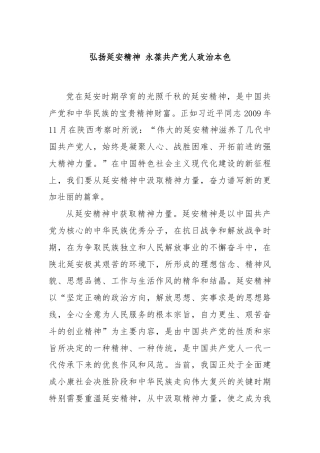 弘扬延安精神 永葆共产党人政治本色