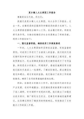 某乡镇人大主席团工作报告