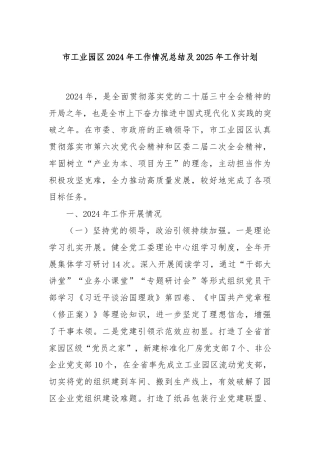市工业园区2024年工作情况总结及2025年工作计划