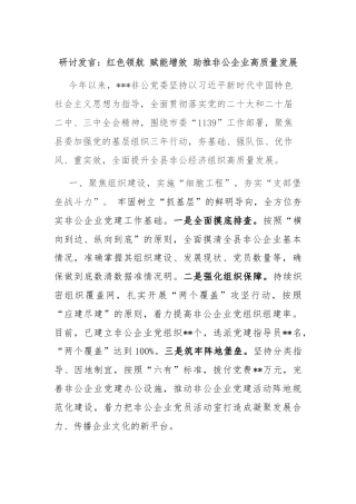 研讨发言：红色领航 赋能增效 助推非公企业高质量发展