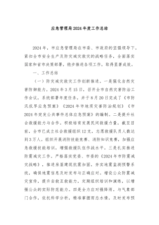 应急管理局2024年度工作总结