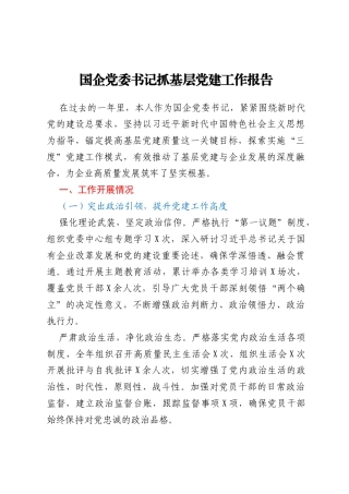 国企党委书记抓基层党建工作报告