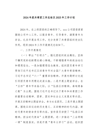 2024年度共青团工作总结及2025年工作计划