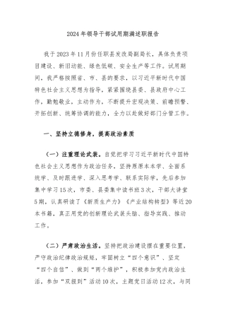 2024年领导干部试用期满述职报告