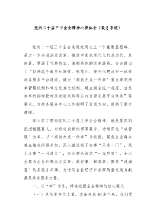 党的二十届三中全会精神心得体会（政务系统）