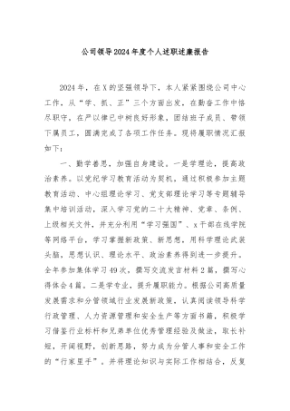 公司领导2024年度个人述职述廉报告
