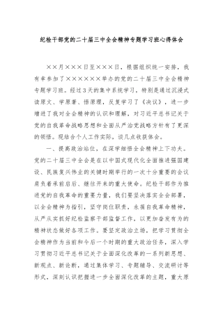 纪检干部党的二十届三中全会精神专题学习班心得体会