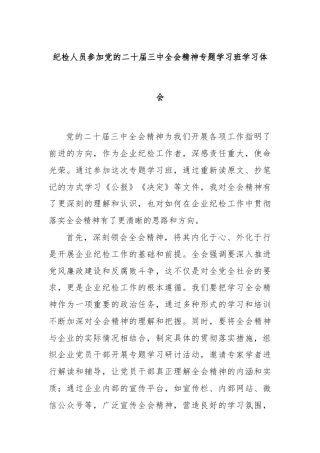 纪检人员参加党的二十届三中全会精神专题学习班学习体会
