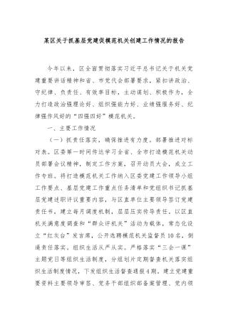 某区关于抓基层党建促模范机关创建工作情况的报告