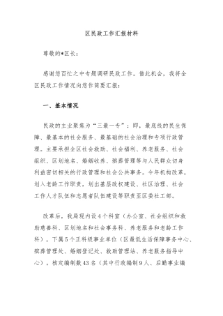 区民政工作汇报材料
