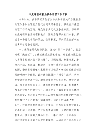市党建引领基层社会治理工作汇报