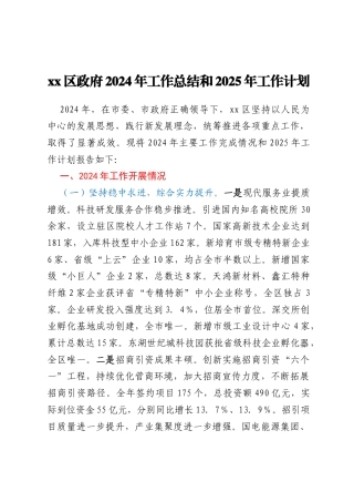 xx区政府2024年工作总结和2025年工作计划