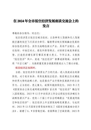 在2024年全市低空经济发展座谈交流会上的发言
