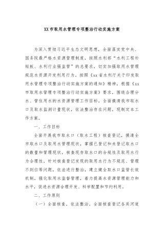 XX市取用水管理专项整治行动实施方案