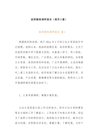 挂职锻炼调研报告（通用3篇）