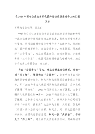 在2024年国有企业改革深化提升行动现场推进会上的汇报发言