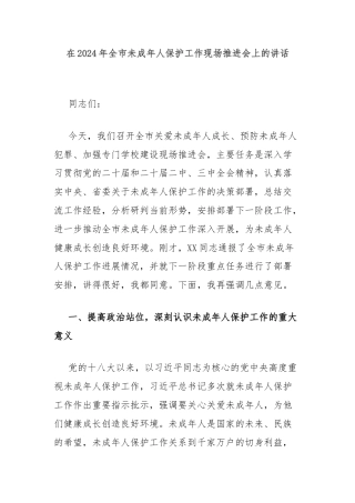 在2024年全市未成年人保护工作现场推进会上的讲话