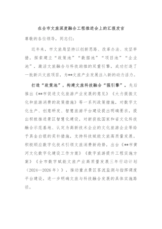 在全市文旅深度融合工程推进会上的汇报发言
