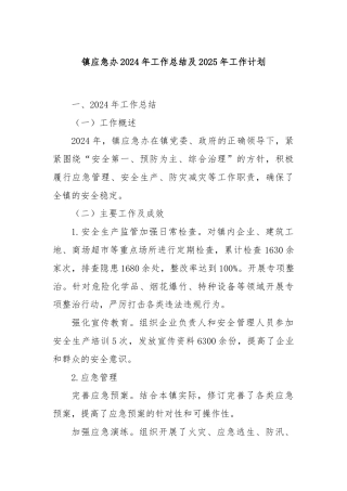 镇应急办2024年工作总结及2025年工作计划