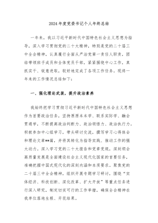 2024年度党委书记个人年终总结