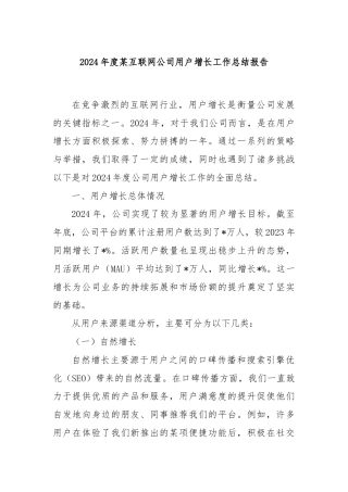 2024年度某互联网公司用户增长工作总结报告
