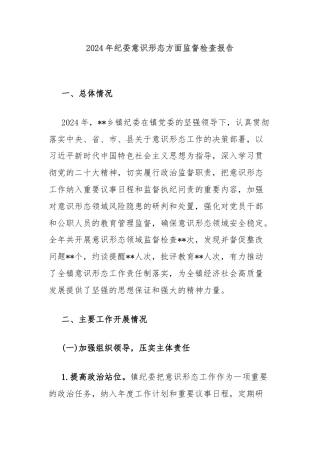 2024年纪委意识形态方面监督检查报告