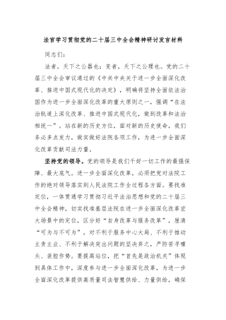 法官学习贯彻党的二十届三中全会精神研讨发言材料
