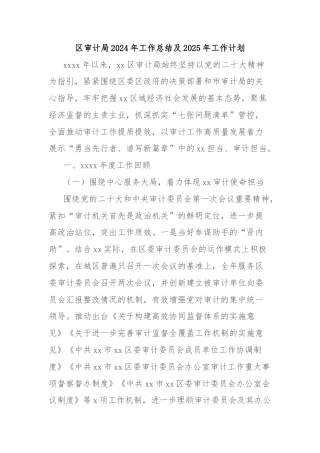 区审计局2024年工作总结及2025年工作计划
