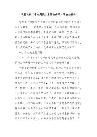 巡视巡察工作专题民主生活会班子对照检查材料