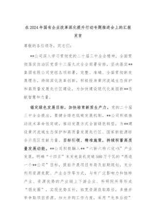 在2024年国有企业改革深化提升行动专题推进会上的汇报发言