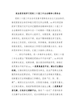 政法委系统学习党的二十届三中全会精神心得体会